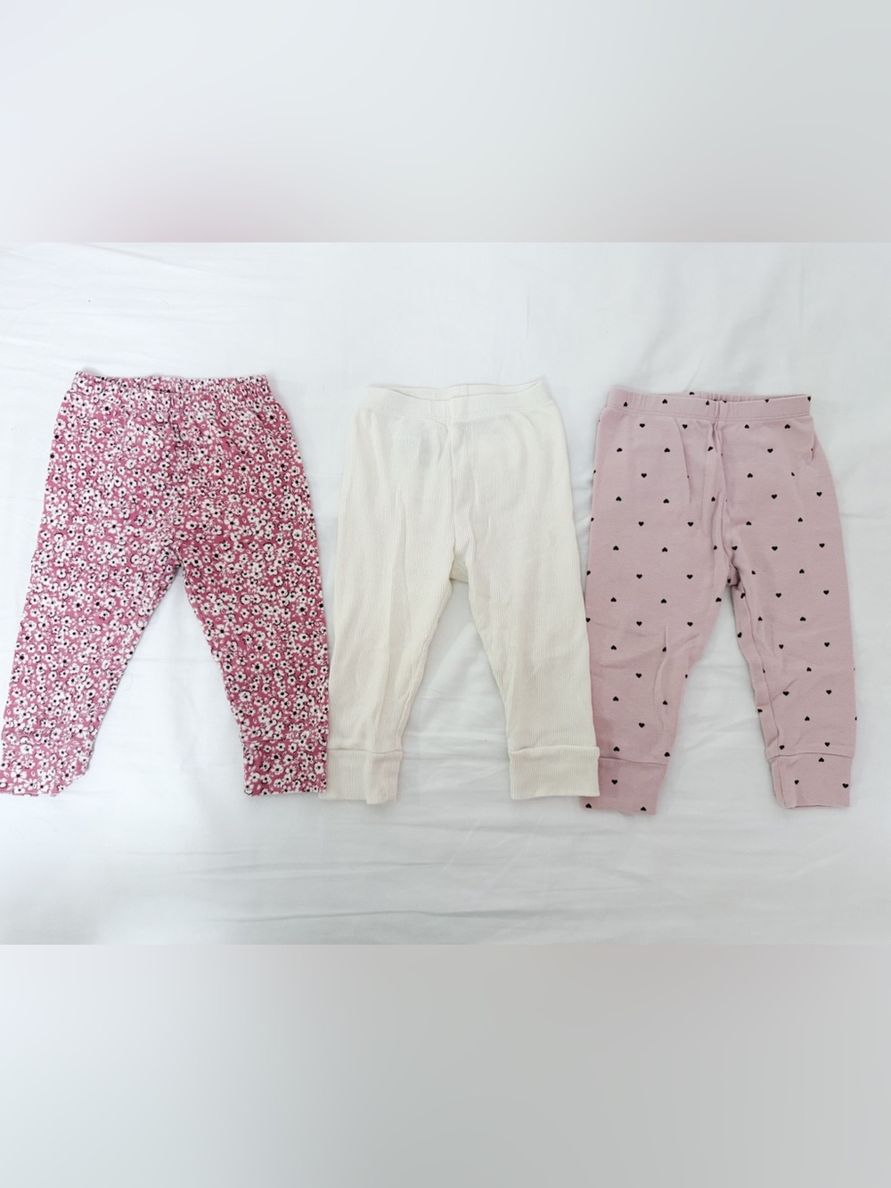 GAP Girls Leggings Trio - Pink Floral, Cream Rib, Light Pink Heart